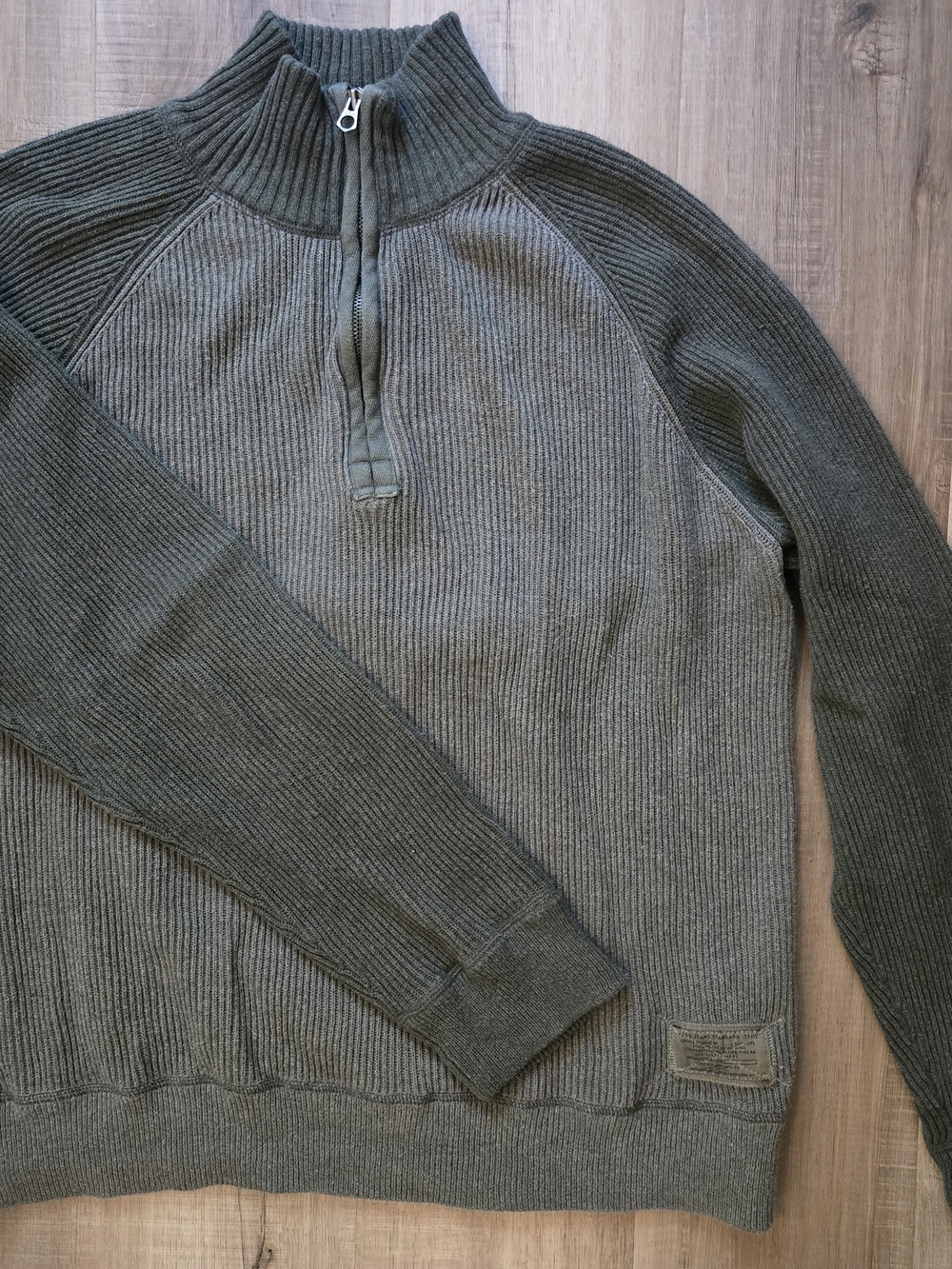 Polo Men's Quarter-Zip Ribbed Sweater in Olive